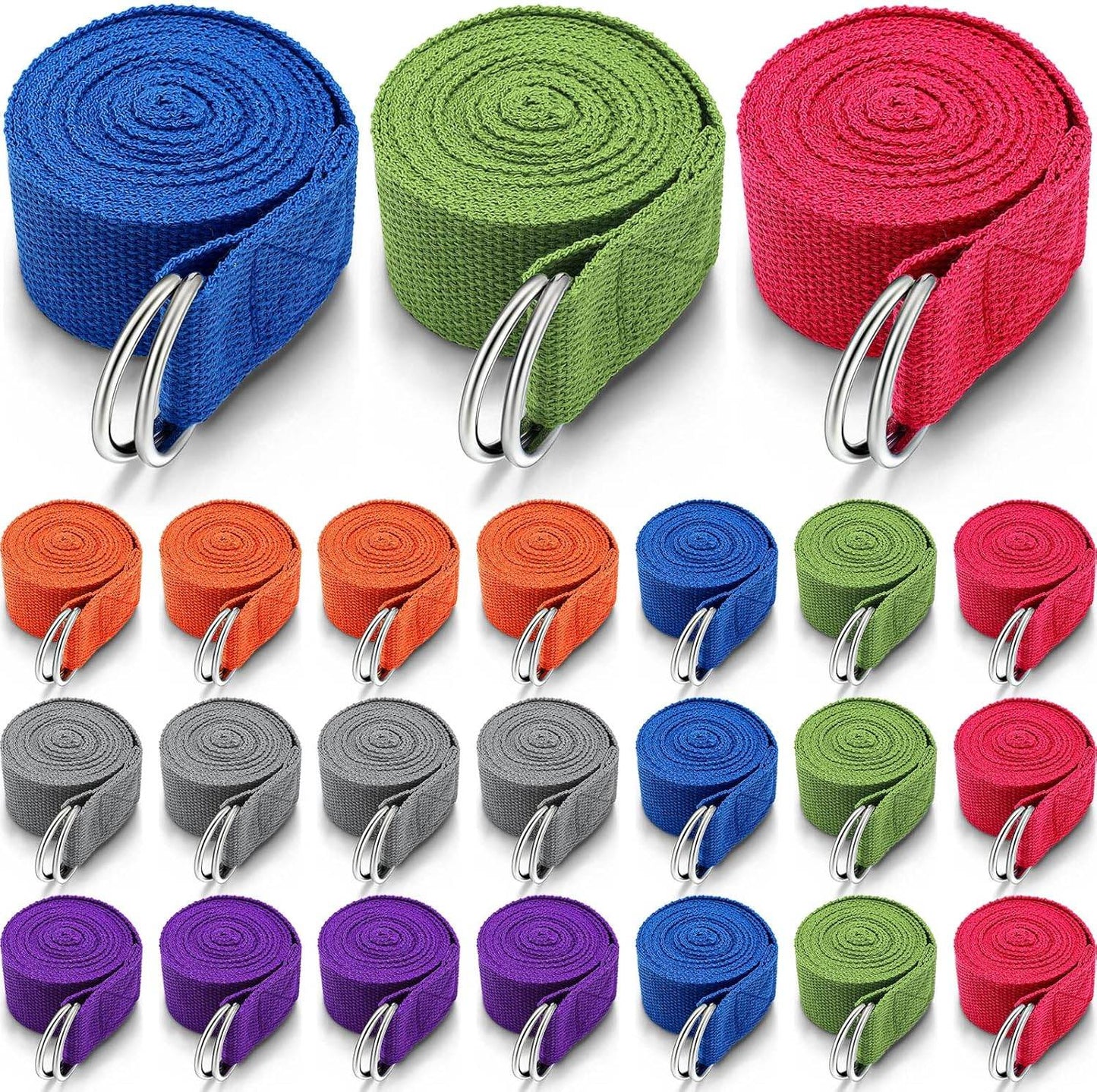 Leyndo 24 Pieces Yoga Strap Stretching Pilates Exercise Adjustable Straps 6 ft Non Elastic Yoga Belt with Adjustable D Ring Buckle for Pilates Gym Workouts Fitness - zenfulharmony.com