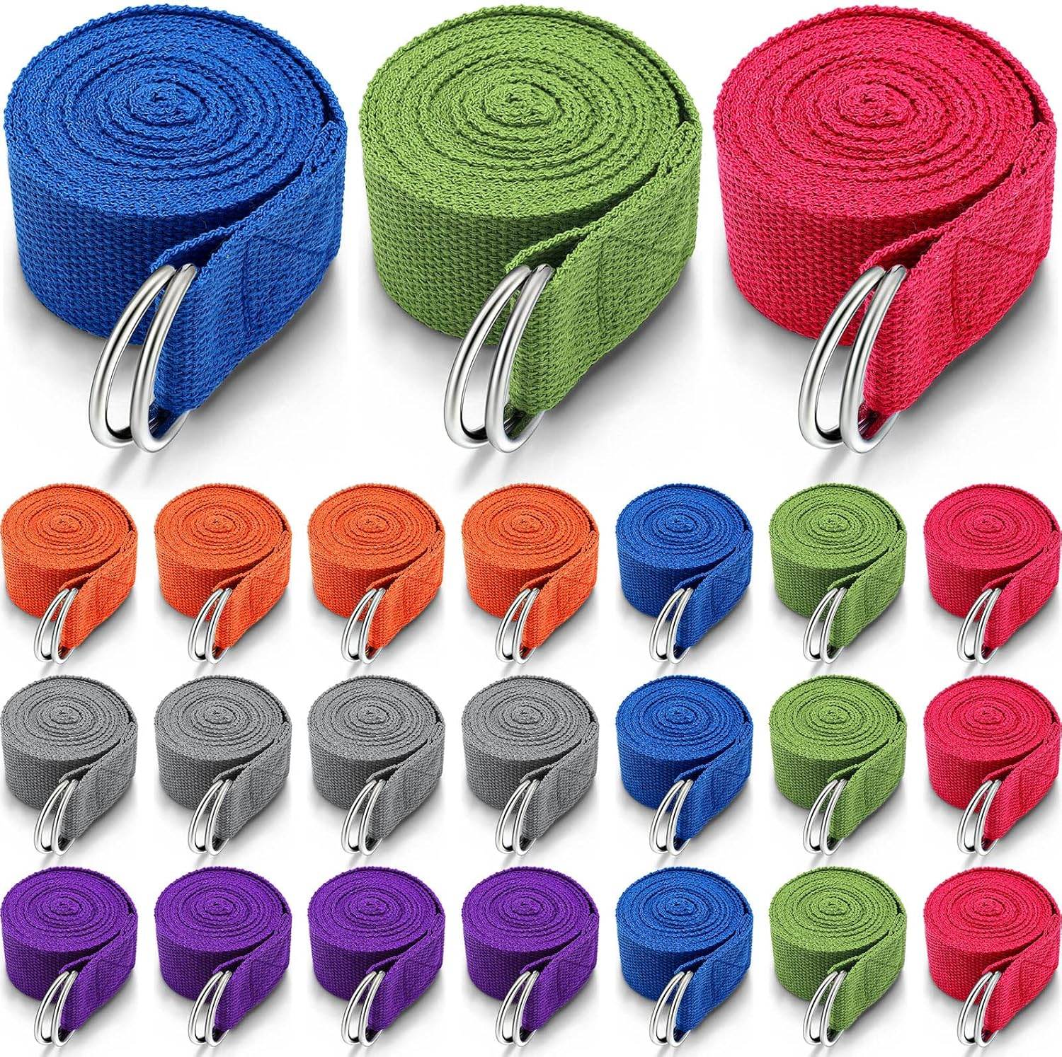 Leyndo 24 Pieces Yoga Strap Stretching Pilates Exercise Adjustable Straps 6 ft Non Elastic Yoga Belt with Adjustable D Ring Buckle for Pilates Gym Workouts Fitness - zenfulharmony.com