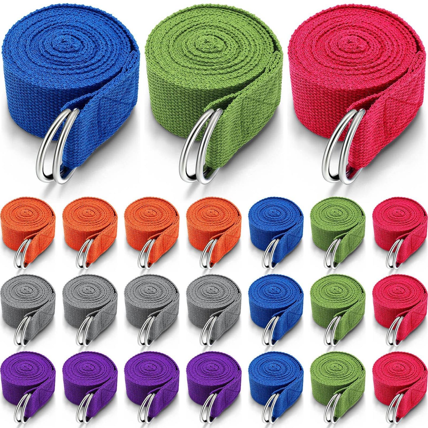 Leyndo 24 Pieces Yoga Strap for Stretching Yoga Exercise Adjustable Straps for Yoga Classes 6 Ft Non Elastic Yoga Belt with Adjustable D Ring Buckle for Pilates Gym Workouts Yoga Fitness (Bright) - zenfulharmony.com