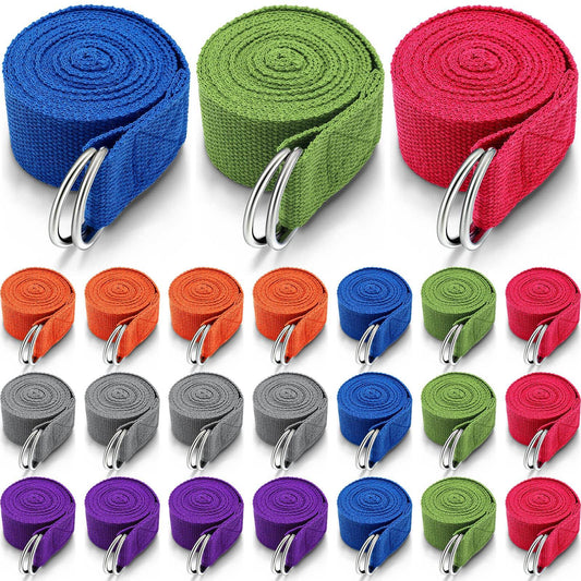 Leyndo 24 Pieces Yoga Strap for Stretching Yoga Exercise Adjustable Straps for Yoga Classes 6 Ft Non Elastic Yoga Belt with Adjustable D Ring Buckle for Pilates Gym Workouts Yoga Fitness (Bright) - zenfulharmony.com