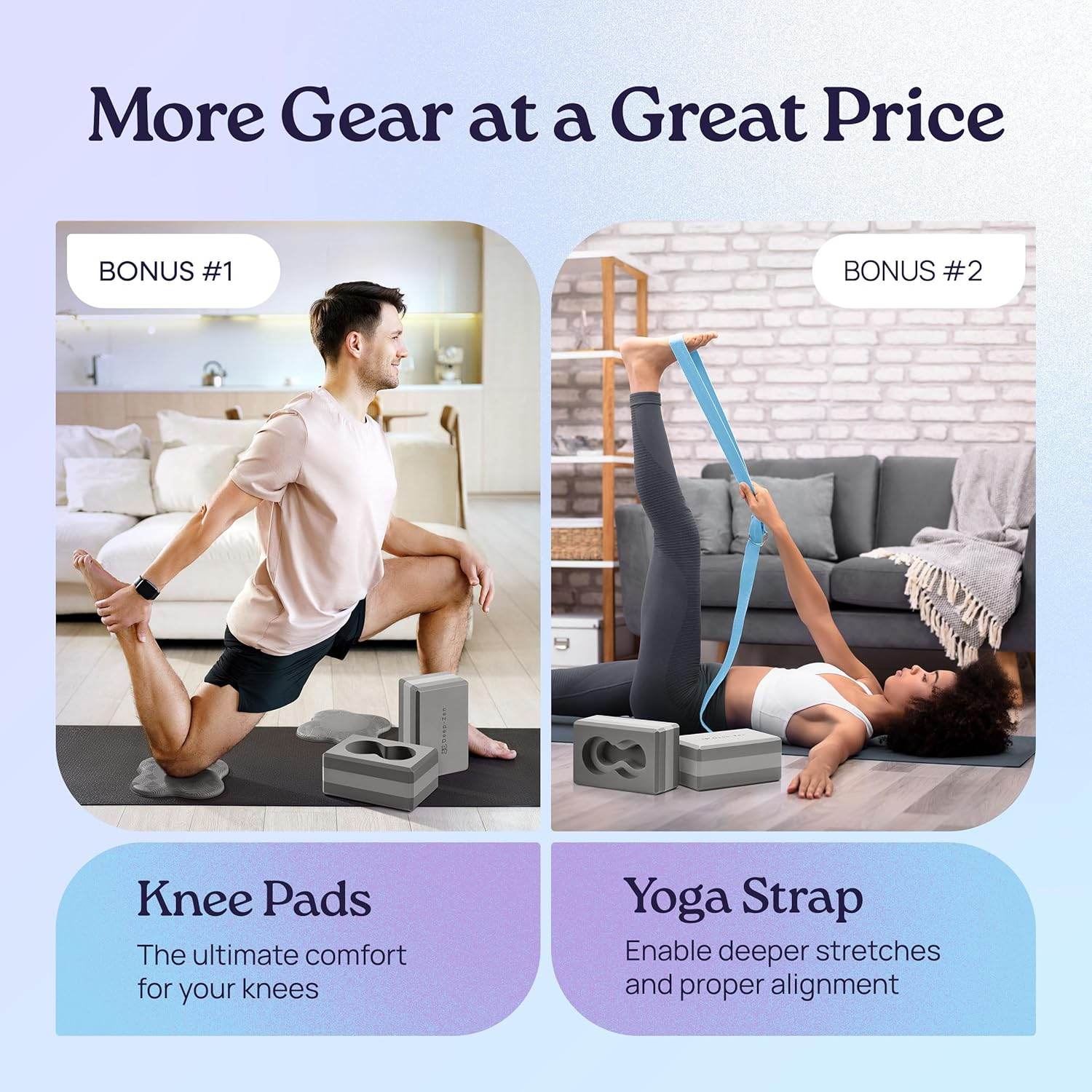 Deep-Zen® Yoga Blocks Wrist Support; Yoga Blocks 2 Pack with Knee Pads and Strap to Put Less Weight on Wrists; Durable, Versatile Yoga Brick Exercise Block Set, Blocks Yoga - zenfulharmony.com