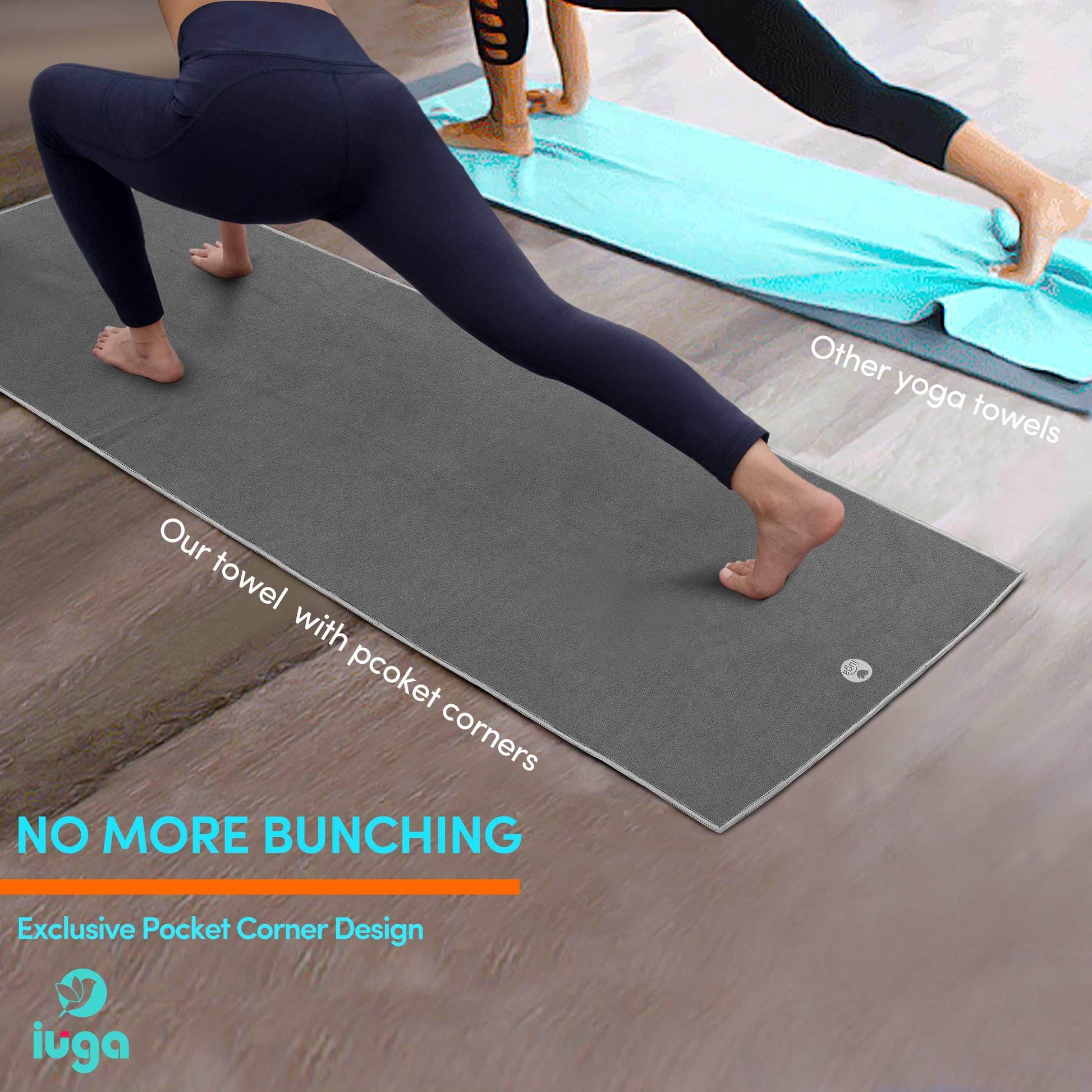 IUGA Non Slip Yoga Towel, Extra Thick Hot Yoga Towel + Hand Towel 2in1 Set with Corner Pockets Design, 100% Microfiber – Non Slip, Super Absorbent and Quick Dry - zenfulharmony.com