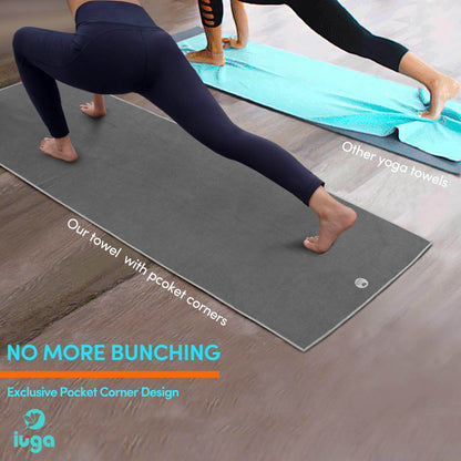 IUGA Non Slip Yoga Towel, Extra Thick Hot Yoga Towel + Hand Towel 2in1 Set with Corner Pockets Design, 100% Microfiber – Non Slip, Super Absorbent and Quick Dry - zenfulharmony.com