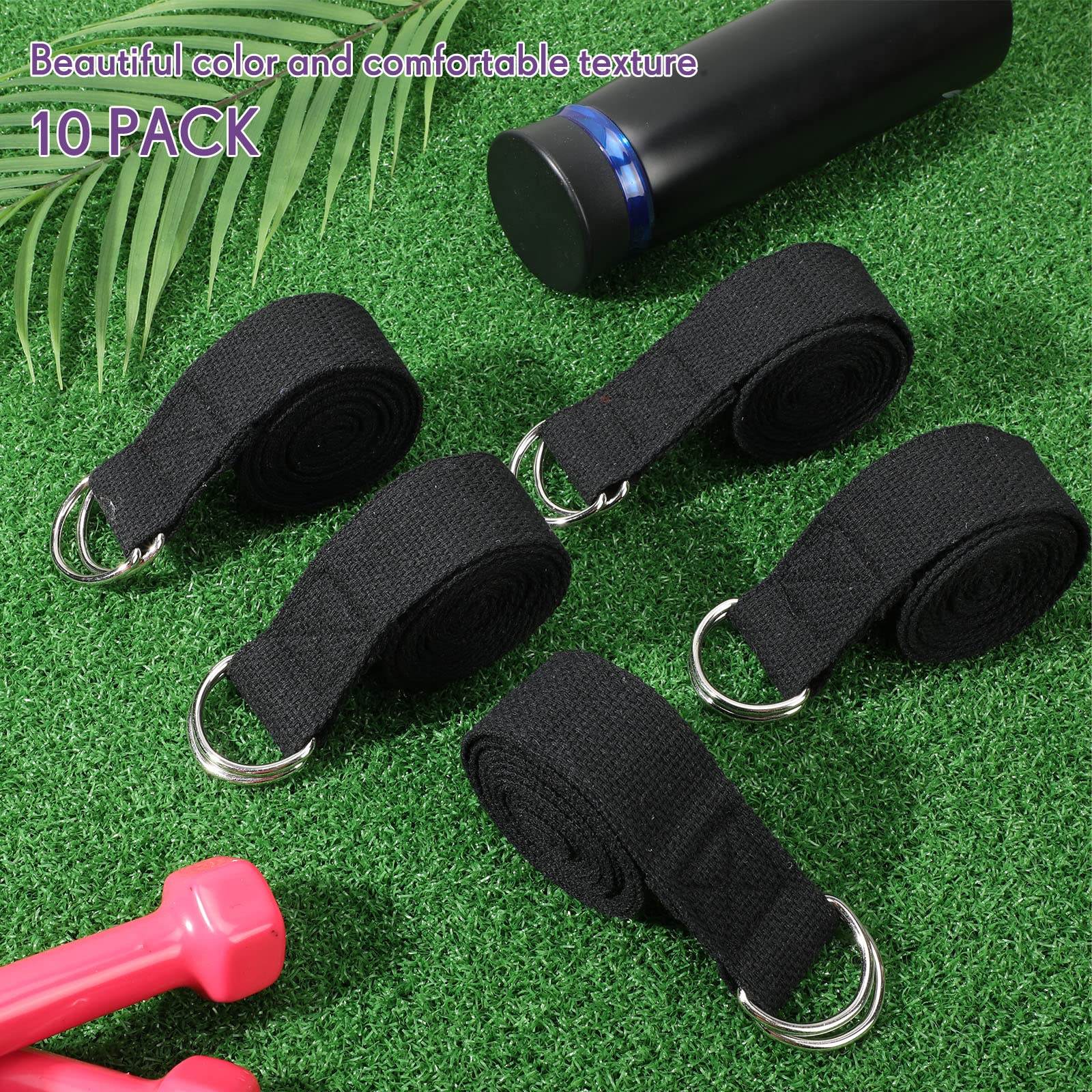 10 Pcs Yoga Strap 6Ft Exercise Stretch Bands for Flexibility with Adjustable Metal D Ring Buckle Loop Stretch Strap Non Elastic Yoga Belt Yoga Exercise Adjustable Straps for Pilates(Black) - zenfulharmony.com