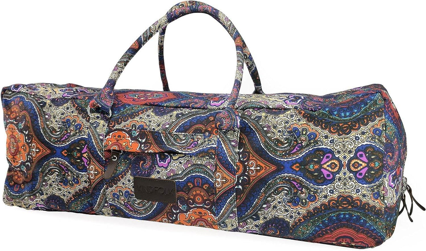 Kindfolk Yoga Mat XL Duffel Bag Extra Large Patterned Canvas with Pocket and Zipper - zenfulharmony.com