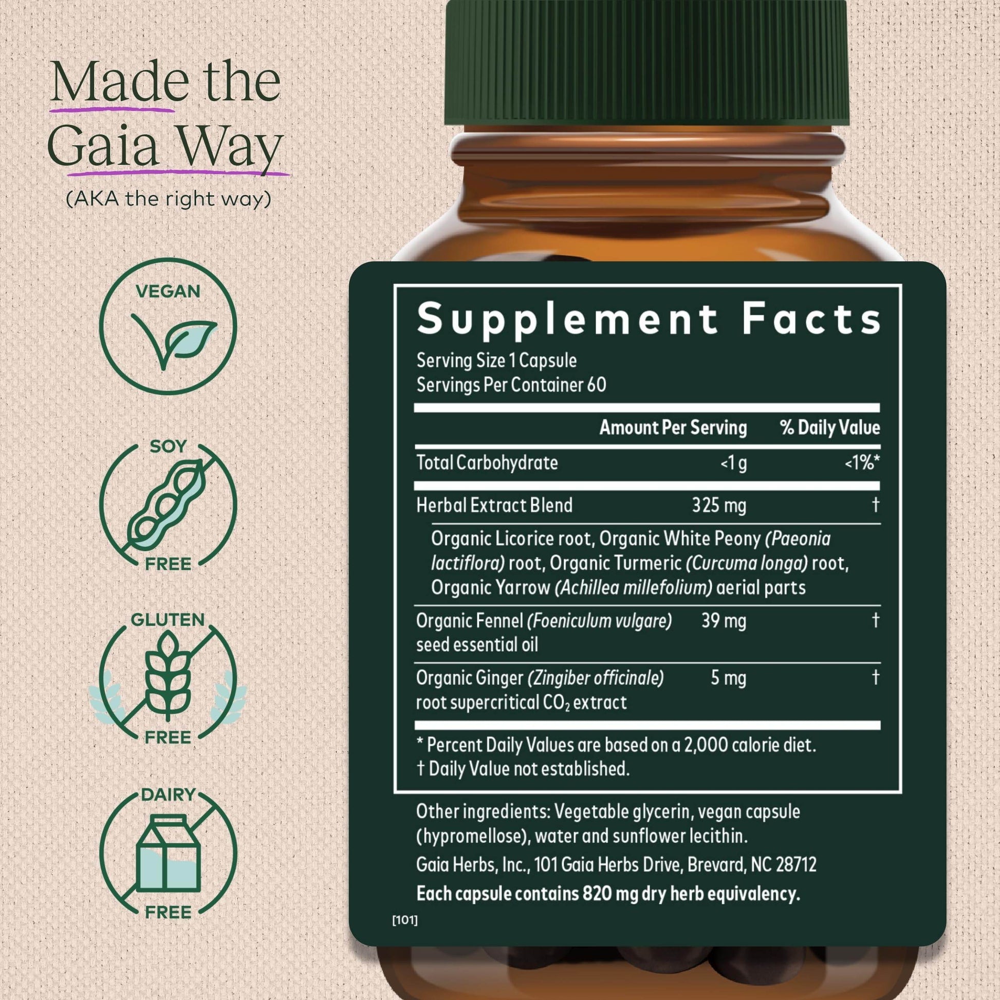 Gaia Herbs Cramp Relief - Herbal Supplement for Hormone Balance & Period Cramp Relief - Made with Organic Licorice Root, White Peony Root, Turmeric & More - 60 Vegan Capsules (60 Servings) - zenfulharmony.com