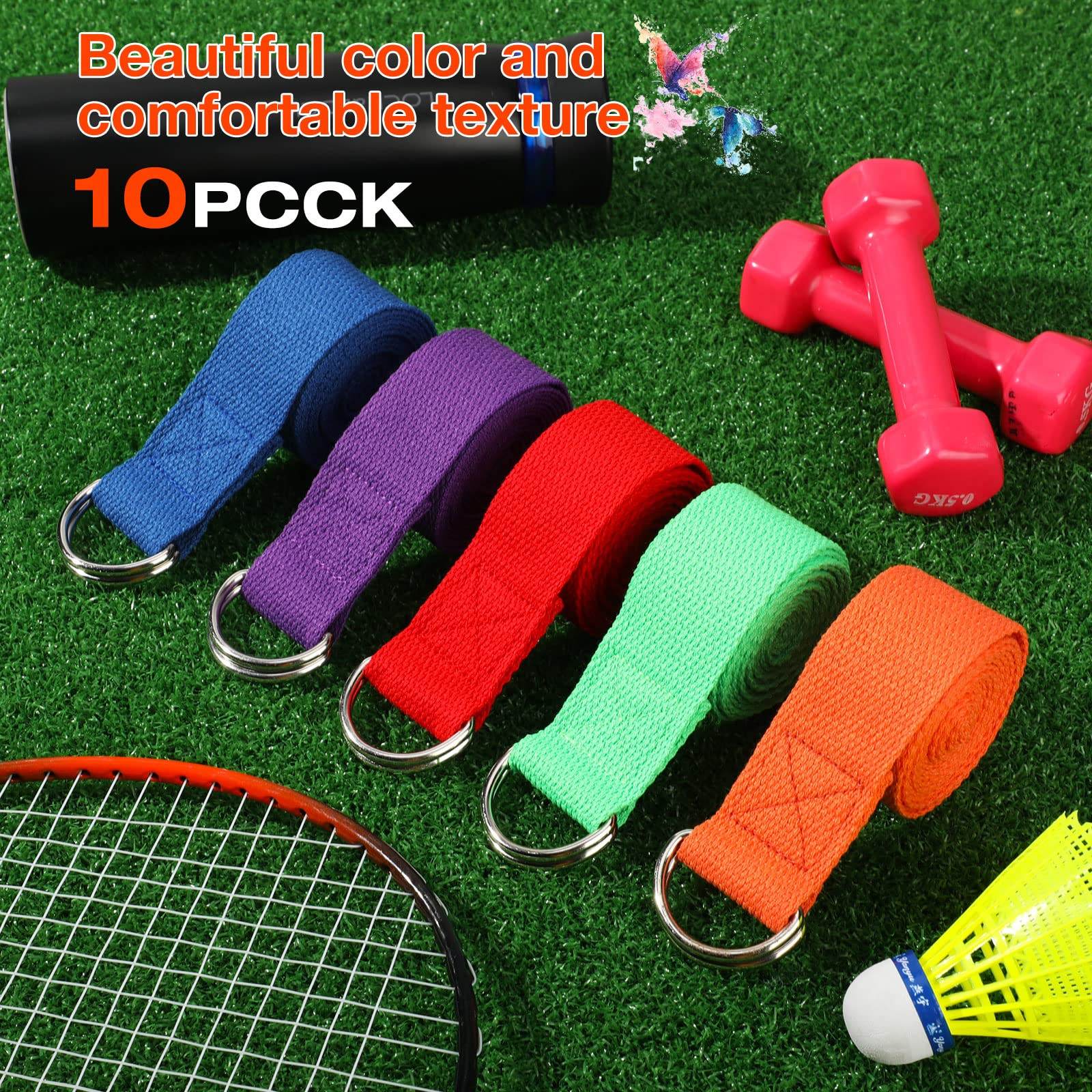 10 Pcs Yoga Strap 6Ft Exercise Stretch Bands for Flexibility with Adjustable Metal D Ring Buckle Loop Stretch Strap Non Elastic Yoga Belt Yoga Exercise Adjustable Straps for Pilates(Vivid Colors) - zenfulharmony.com