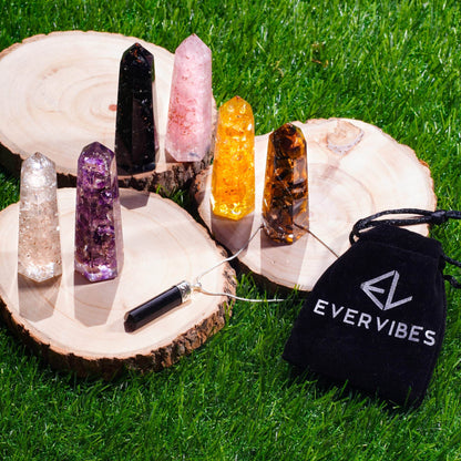 Healing Crystal Wand Set of 6 Orgonite – Includes 3” Amethyst Crystal, Tigers Eye, Rose Quartz, Black Tourmaline Stone, Citrine and Clear Quartz Orgone Crystal Plus Black Tourmaline Necklace - zenfulharmony.com