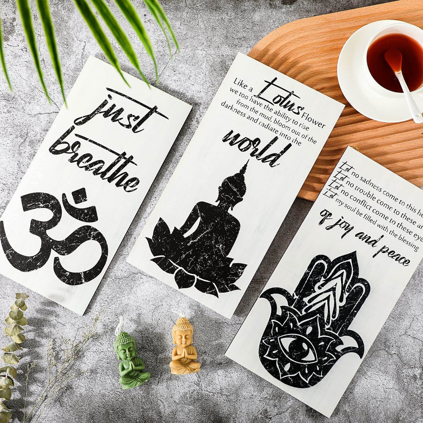 3 Pieces Buddha Quotes Wall Decors meditation room Inspirational Wall Arts Zen Meditation Decors Wooden Hanging Room Decors Meditation Home Decors Buddha Wall Arts for Living Room Yoga Decors - zenfulharmony.com