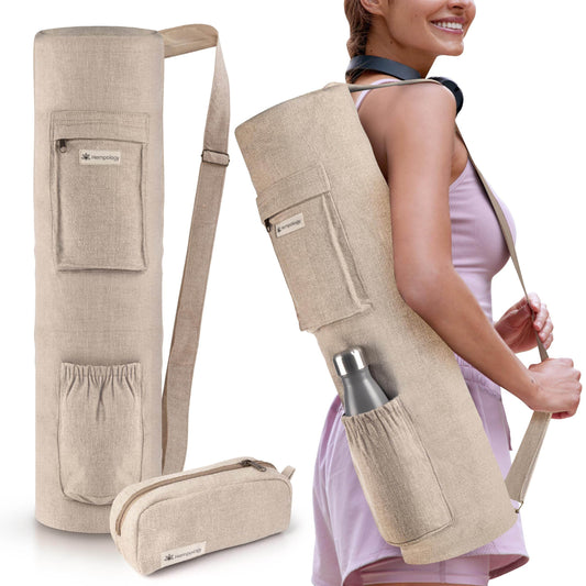 HEMPOLOGY Yoga Mat Bag - Yoga Mat Carrier with Adjustable Strap, Yoga Bag for Mat, Yoga Mat Bag Carrier for Standard Size Mats, Yoga Mat Bags, Yoga Mat Carrier for Men and Women (Beige) - zenfulharmony.com
