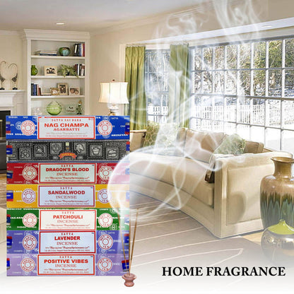 Satya Incense Gift Set Nag Champa, Super hit, Dragon's Blood, Sandalwood, Patchouli, Lavender, Positive Vibes, 15 g - zenfulharmony.com
