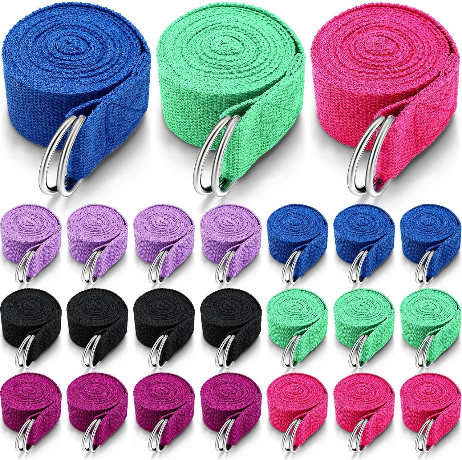 Leyndo 24 Pieces Yoga Strap Stretching Pilates Exercise Adjustable Straps 6 ft Non Elastic Yoga Belt with Adjustable D Ring Buckle for Pilates Gym Workouts Fitness - zenfulharmony.com