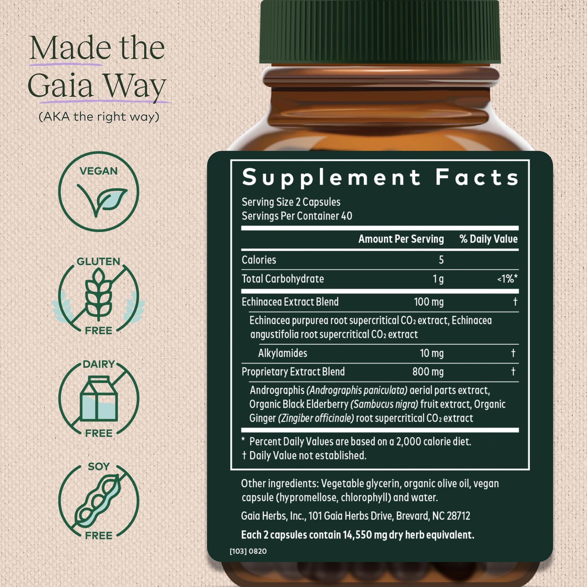 Gaia Herbs Quick Defense - Fast-Acting Immune Support Supplement for Use at Onset of Symptoms - with Echinacea, Black Elderberry, Ginger & Andrographis - 80 Vegan Liquid Phyto-Capsules (8-Day Supply) - zenfulharmony.com