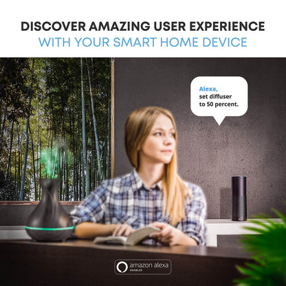 Smart WiFi Wireless Essential Oil Aromatherapy 400ml Ultrasonic Diffuser & Humidifier with Alexa & Google Home Phone App & Voice Control - Create Schedules - LED & Timer Settings Dark Brown - zenfulharmony.com