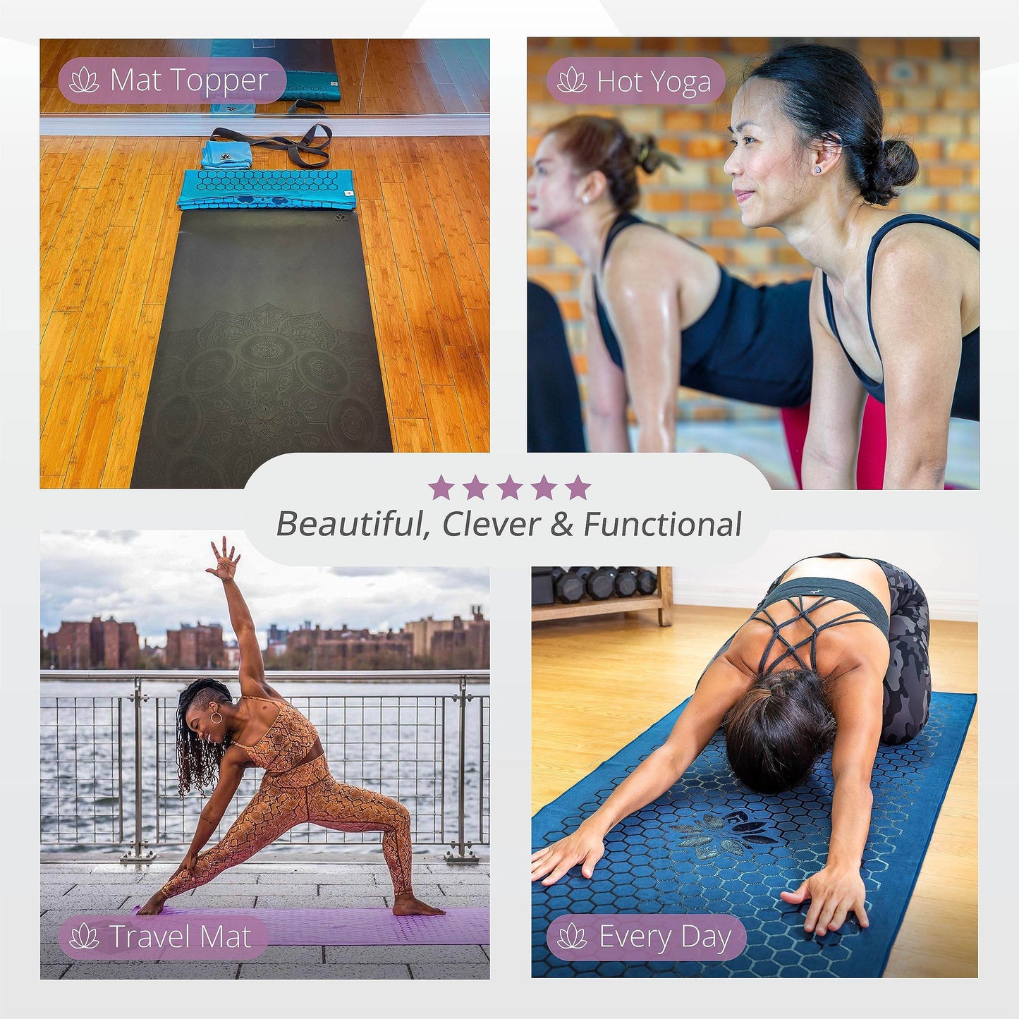 Clever Yoga - Yoga Towel Mat, Sweat Absorbent Suede Hot Yoga Mat Towel, Hot Yoga Towel with Honeycomb Design for Hot Yoga, Non-Slip Yoga Mat for Hot Pilates, Hot Yoga Towels for Women - Blue - zenfulharmony.com