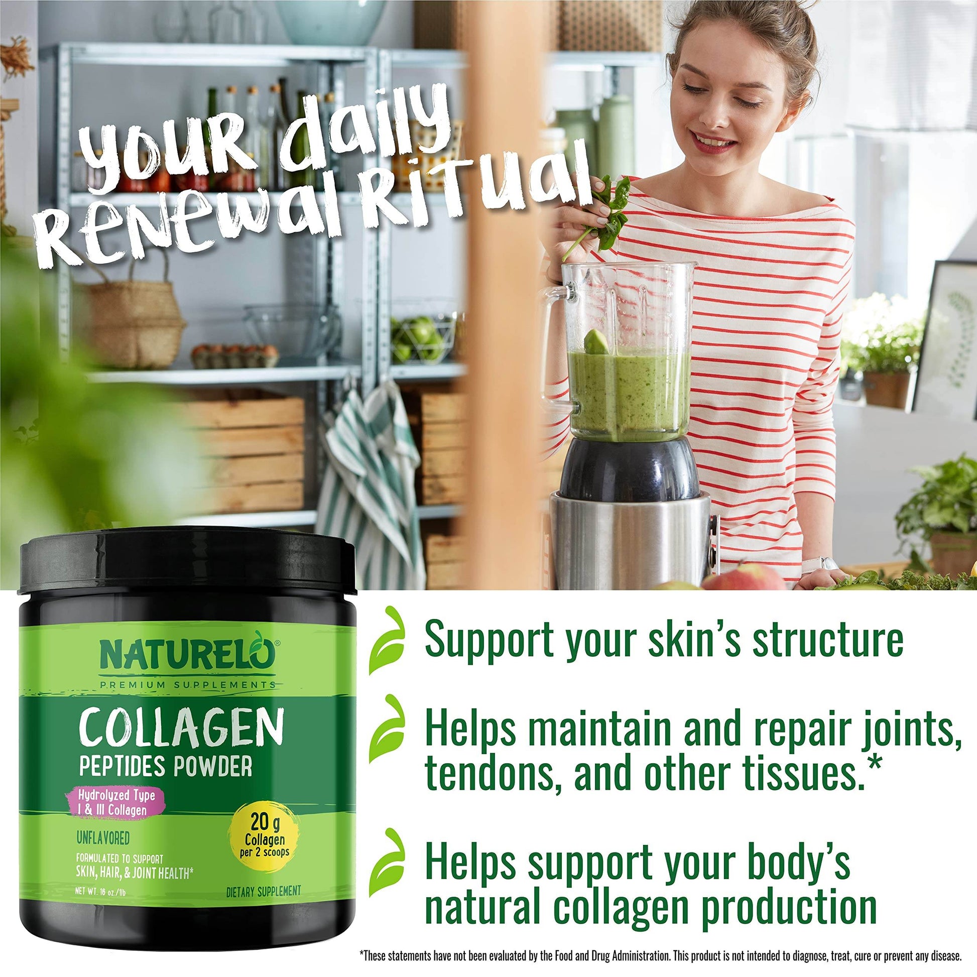 NATURELO Whole Food Beauty Multivitamin, 60 Count Collagen Peptide Powder, 45 Servings - zenfulharmony.com