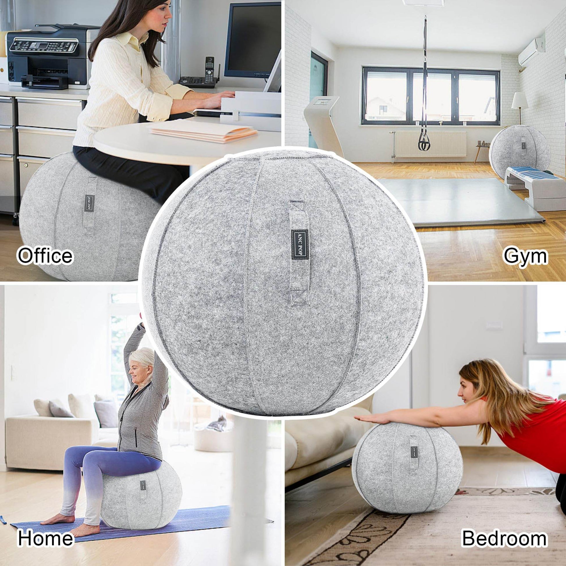ANC POP Yoga Ball Exercise Ball, Anti Slip Stability Ball Chair, 25” Heavy Duty Large Gym Ball for Fitness, Balance and Core Workout with Cover, Easy Clean - zenfulharmony.com