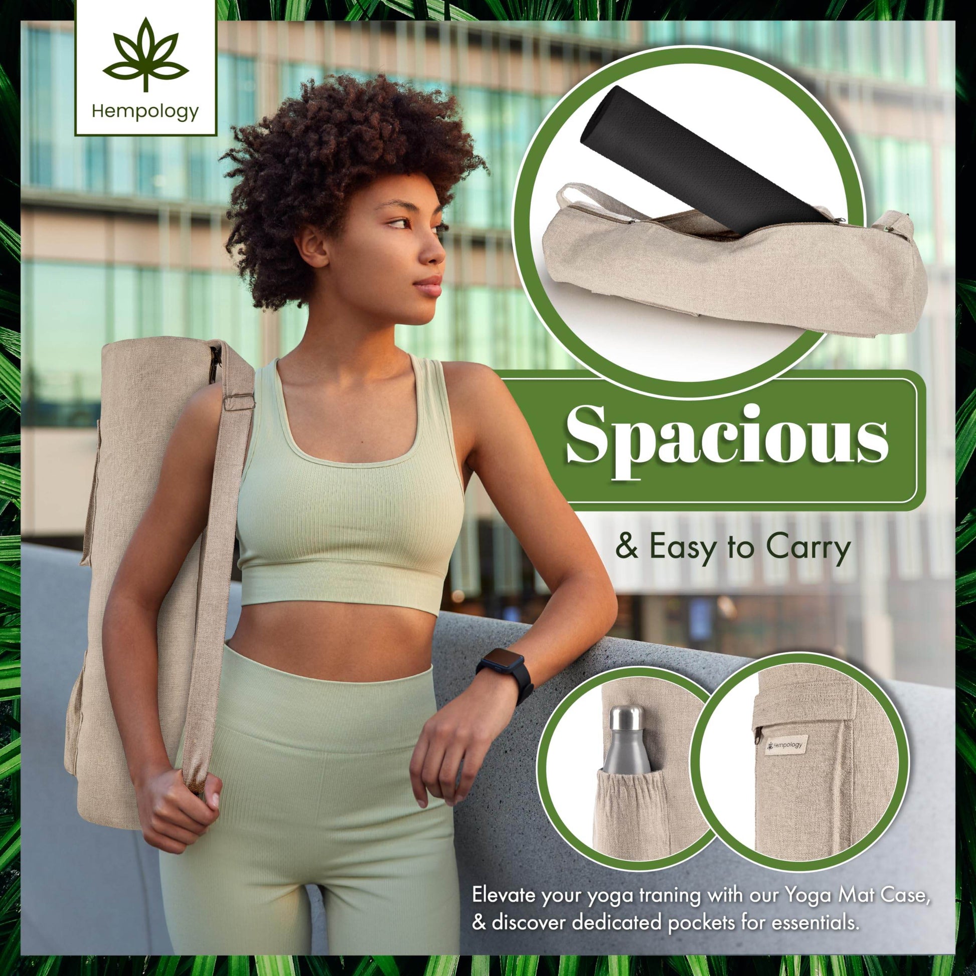 HEMPOLOGY Yoga Mat Bag - Yoga Mat Carrier with Adjustable Strap, Yoga Bag for Mat, Yoga Mat Bag Carrier for Standard Size Mats, Yoga Mat Bags, Yoga Mat Carrier for Men and Women (Beige) - zenfulharmony.com