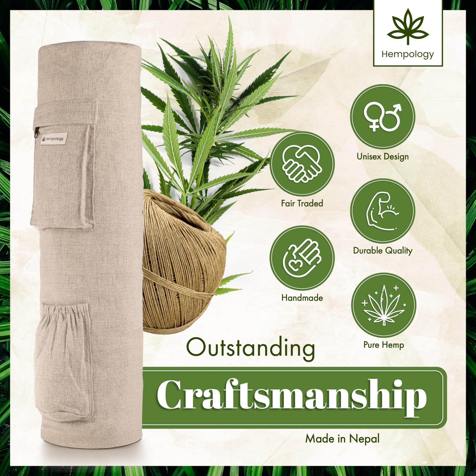 HEMPOLOGY Yoga Mat Bag - Yoga Mat Carrier with Adjustable Strap, Yoga Bag for Mat, Yoga Mat Bag Carrier for Standard Size Mats, Yoga Mat Bags, Yoga Mat Carrier for Men and Women (Beige) - zenfulharmony.com