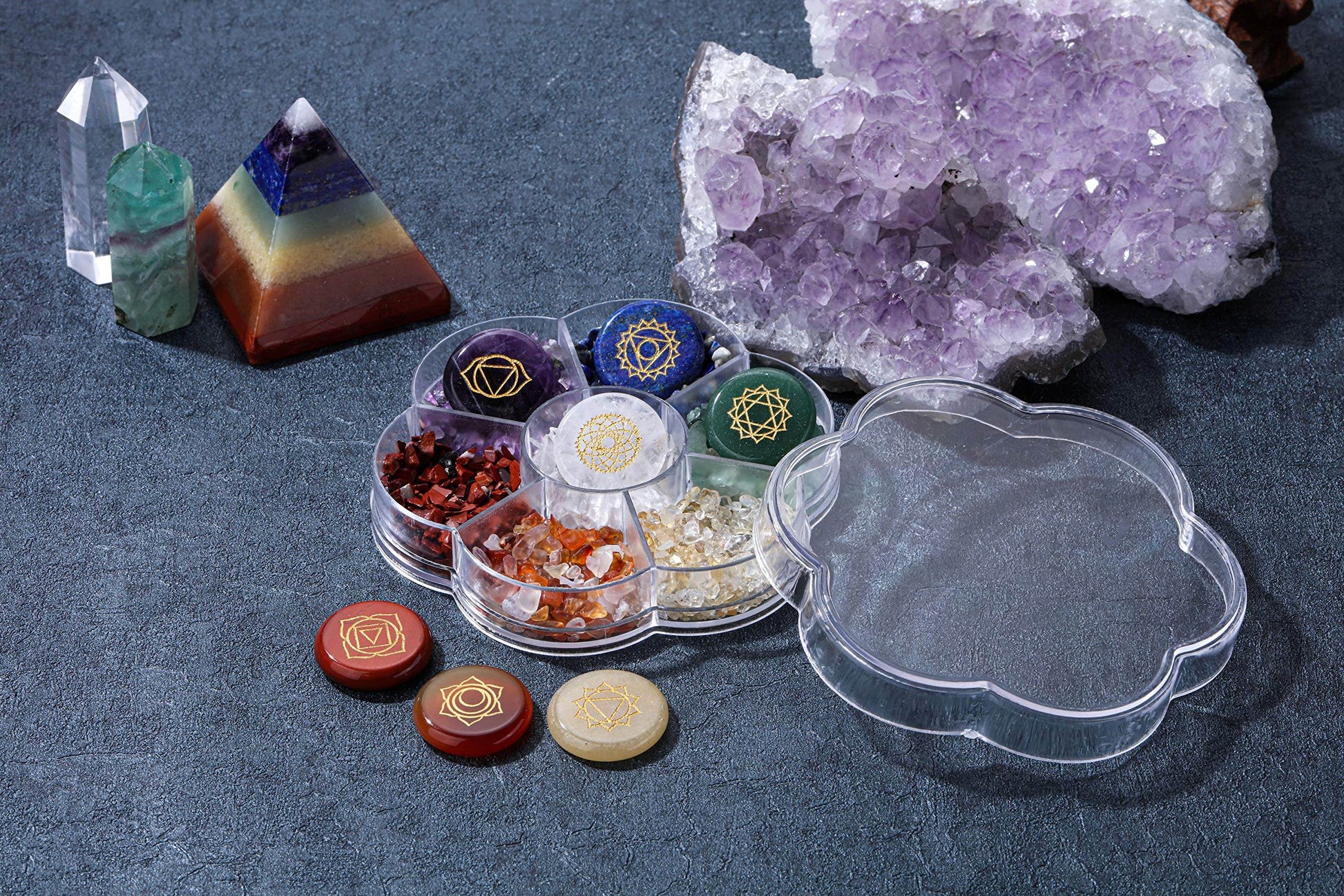 CrystalTears 7 Chakra Crystal Stones Natural Reiki Healing Crystals Gemstones with Engraved Chakra Symbol Tumbled Polished Chakra Stone Kit for Meditation Crystal Therapy Gift for Christmas - zenfulharmony.com