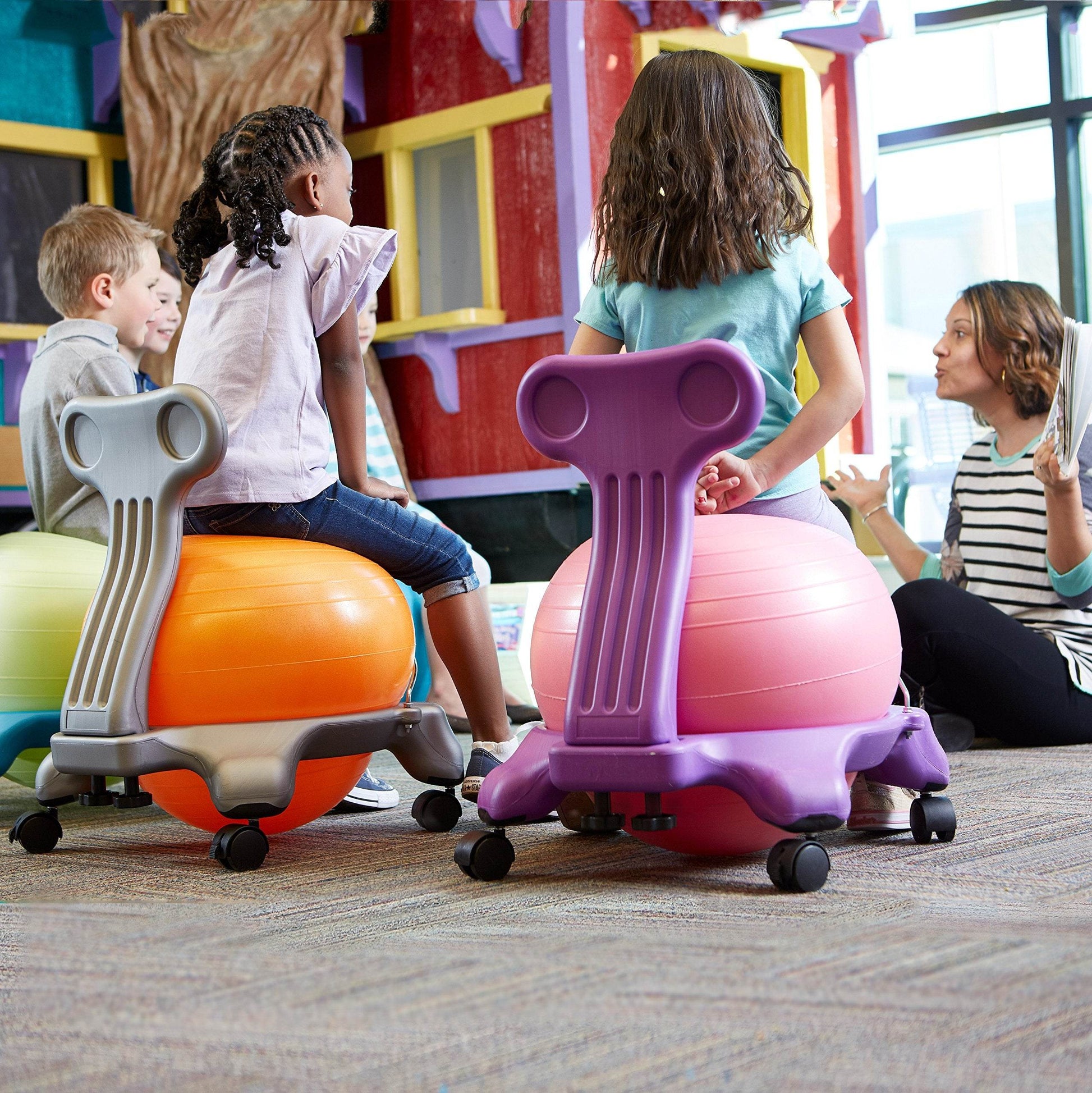 Gaiam Kids Balance Ball Chair - Classic Children's Stability Ball Chair, Alternative School Classroom Flexible Desk Seating for Active Students with Satisfaction Guarantee, Blue/Green - zenfulharmony.com