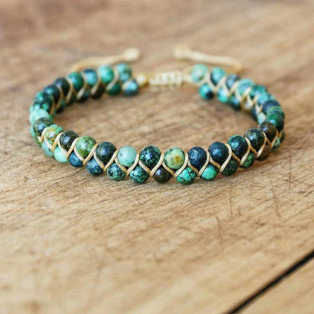 Double Layer Natural Stone African Jasper Bracelets woven Bohemia Zinc - zenfulharmony.com