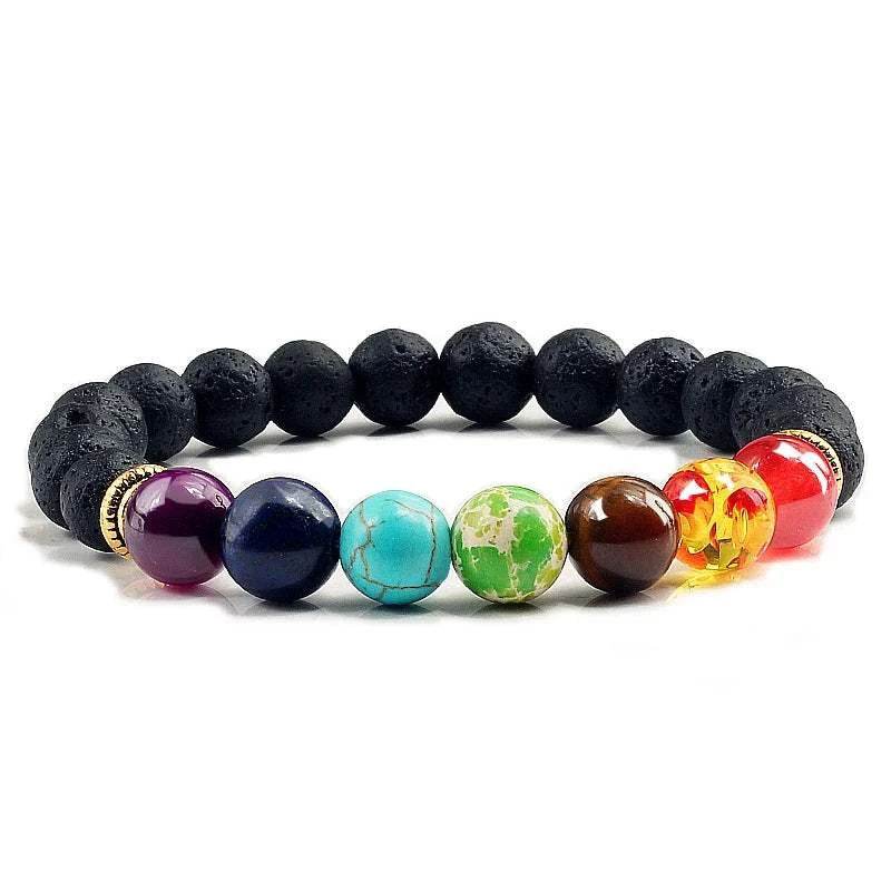 7 Chakra Beads Natural Lava Tiger Eye Stone Bracelet For Women Men - zenfulharmony.com