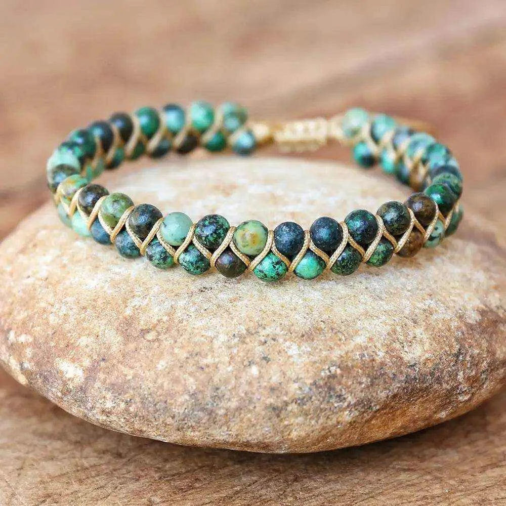 Double Layer Natural Stone African Jasper Bracelets woven Bohemia Zinc - zenfulharmony.com