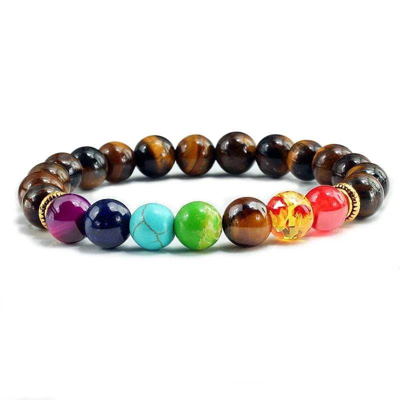 7 Chakra Beads Natural Lava Tiger Eye Stone Bracelet For Women Men - zenfulharmony.com