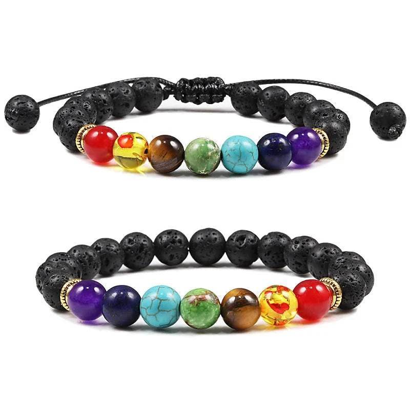 7 Chakra Beads Natural Lava Tiger Eye Stone Bracelet For Women Men - zenfulharmony.com