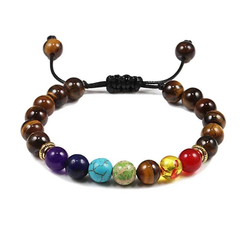 7 Chakra Beads Natural Lava Tiger Eye Stone Bracelet For Women Men - zenfulharmony.com