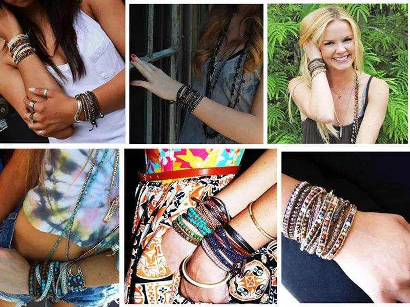 Double Layer Natural Stone African Jasper Bracelets woven Bohemia Zinc - zenfulharmony.com