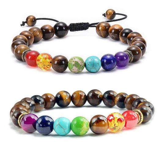 7 Chakra Beads Natural Lava Tiger Eye Stone Bracelet For Women Men - zenfulharmony.com