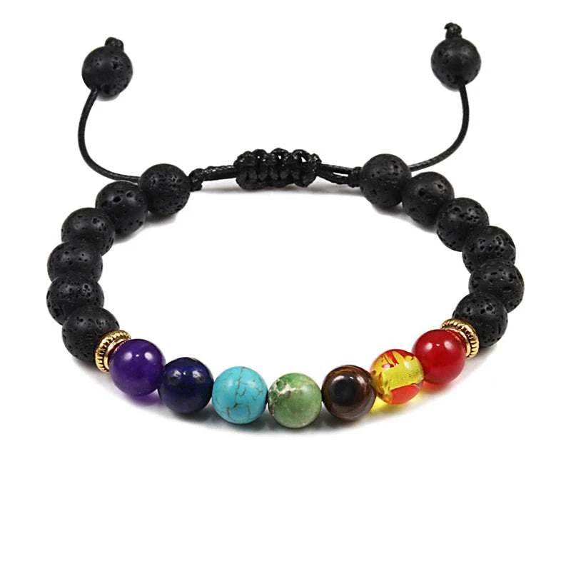 7 Chakra Beads Natural Lava Tiger Eye Stone Bracelet For Women Men - zenfulharmony.com