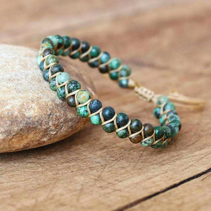 Double Layer Natural Stone African Jasper Bracelets woven Bohemia Zinc - zenfulharmony.com