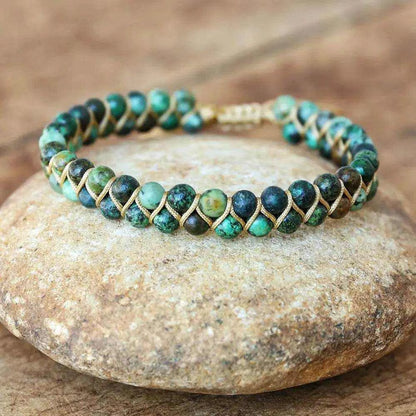 Double Layer Natural Stone African Jasper Bracelets woven Bohemia Zinc - zenfulharmony.com