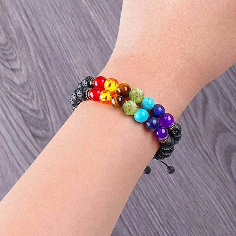 7 Chakra Beads Natural Lava Tiger Eye Stone Bracelet For Women Men - zenfulharmony.com