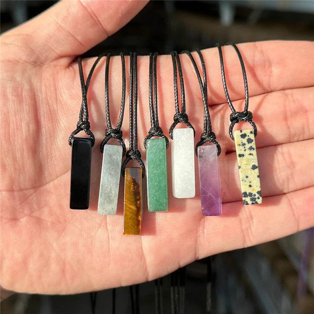Healing Amethysts Pendant Necklaces Natural Stone Dalmation Rectangle Shape Charm Necklace - zenfulharmony.com