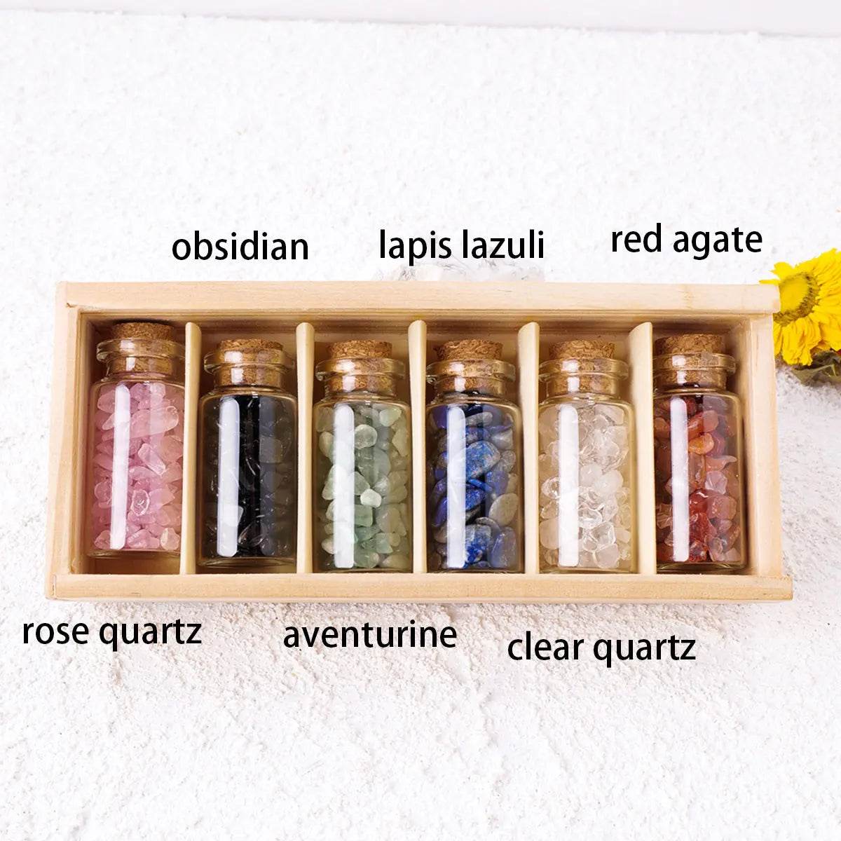 Natural Crystal Crushed Stone 5-7mm Drift Bottle Wooden Box Collection Gift Box - zenfulharmony.com