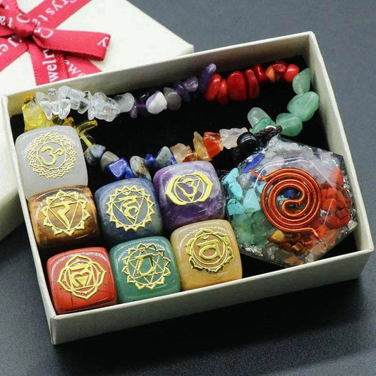 7 Chakra Yoga Symbol Square Crystal Resin Necklace - zenfulharmony.com