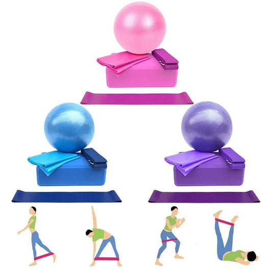 Yoga Starter Kit 5pcs Yoga Equipment Set With Blocks Ball Stretching Strap Resistance Loop Pilates Exercise Band - zenfulharmony.com