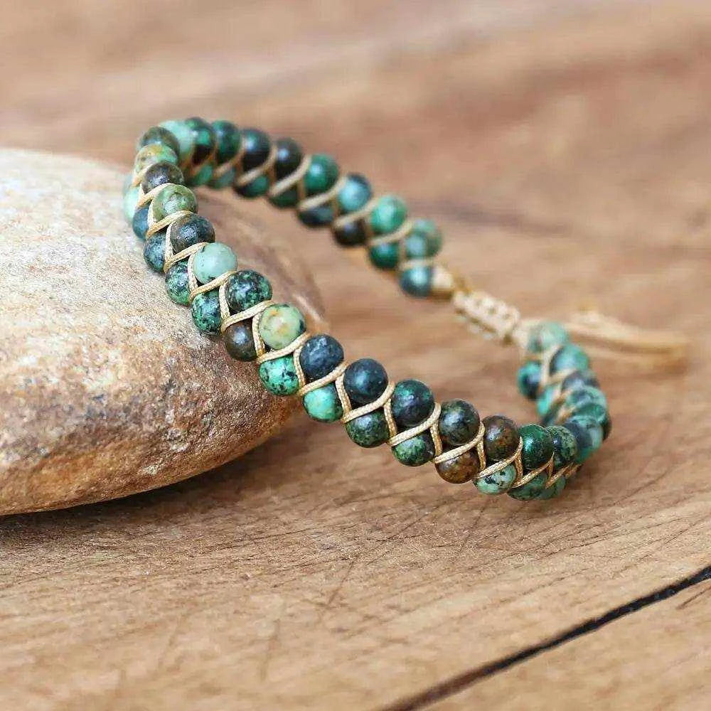 Double Layer Natural Stone African Jasper Bracelets woven Bohemia Zinc - zenfulharmony.com