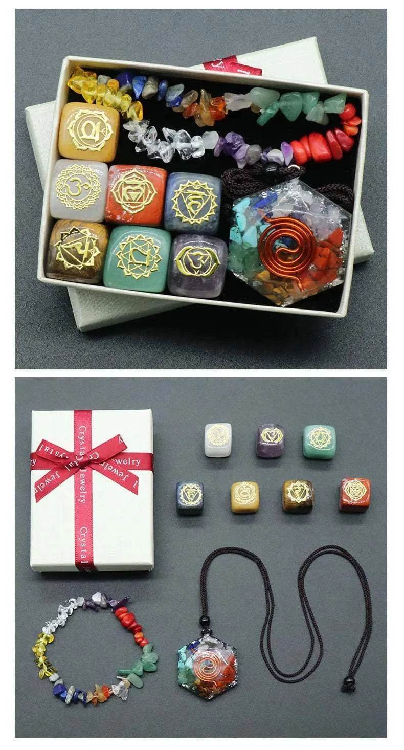 7 Chakra Yoga Symbol Square Crystal Resin Necklace - zenfulharmony.com