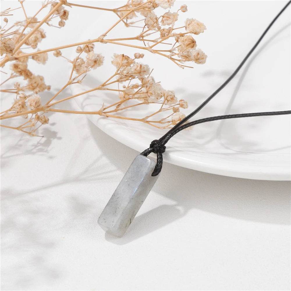 Healing Amethysts Pendant Necklaces Natural Stone Dalmation Rectangle Shape Charm Necklace - zenfulharmony.com