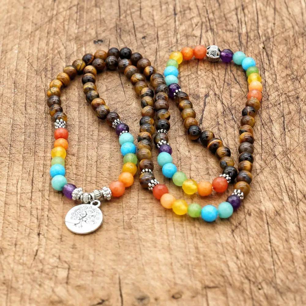 6mm Beads Tiger Eye 7 Chakra Mala Bracelets - zenfulharmony.com