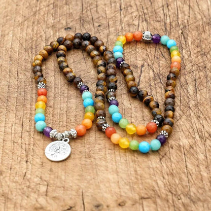 6mm Beads Tiger Eye 7 Chakra Mala Bracelets - zenfulharmony.com