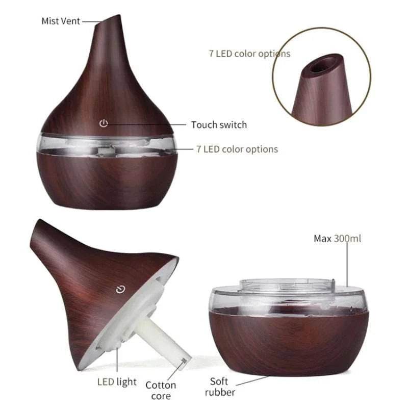 Essential Aroma Oil Diffuser Ultrasonic Wood Grain LED Light Room Air Humidifier - zenfulharmony.com