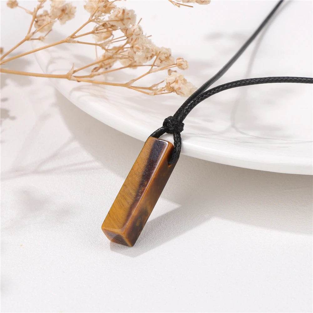 Healing Amethysts Pendant Necklaces Natural Stone Dalmation Rectangle Shape Charm Necklace - zenfulharmony.com