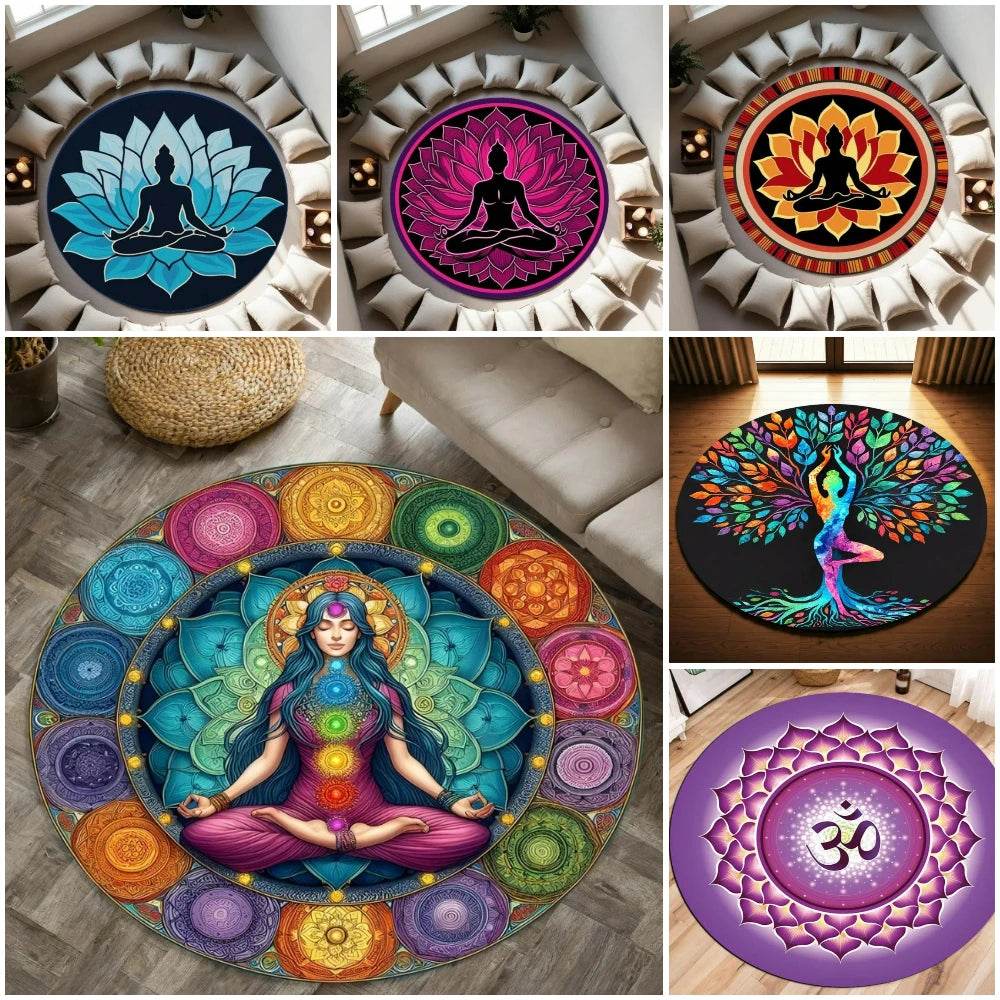 7 Chakras Meditation Yoga Carpet living room Colorful Round Rug for Yoga Lovers Floor Mat Yoga Room Decor Easter Festivals Gift - zenfulharmony.com