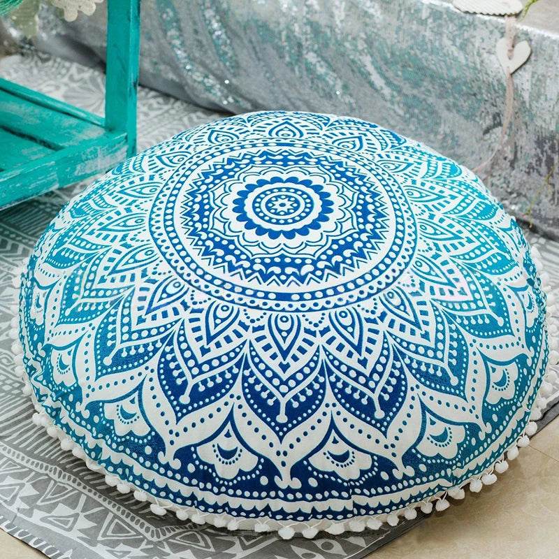 43CM Round Mandala Pillowcase Bohemian Cushion Cover Floor Cushion Pillows Cover Home Hotel Pillows flower Printed Pillowcase - zenfulharmony.com